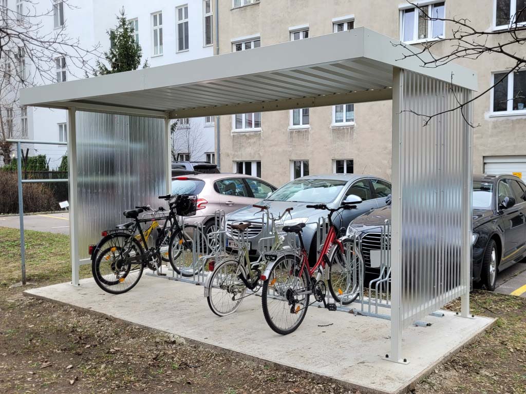 Fahrradüberdachung Metall, Fahrradständer mit Überdachung, Radständer Dach
